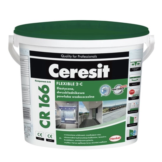 Ceresit CR166 Two-component Flexible Waterproofing Slurry - Bucket (12kg powder and 2L liquid)