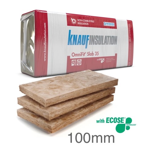 100mm Knauf Omnifit 35 - Multipurpose Glass Wool Insulation Slab - 1200mm x 400mm (pack of 6)