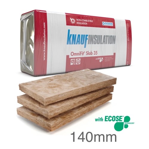 140mm Knauf Omnifit 35 - Multipurpose Glass Wool Insulation Slab - 1200mm x 400mm (pack of 4)