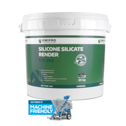 EWI-040 Silicone Silicate Render 1mm grain - 25kg Tub - Various Colours