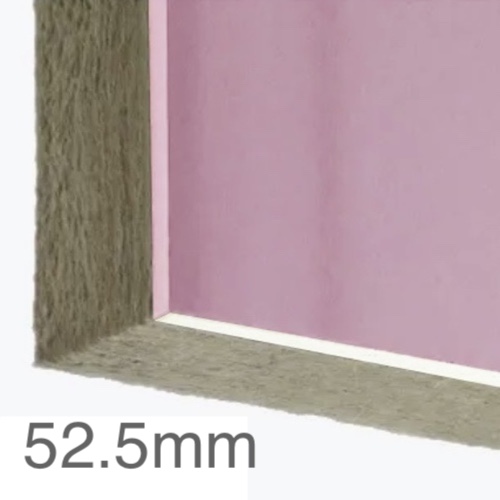 52.5mm Thermal and Acoustic Wall Panel - 40mm Rockwool Slab (A1) bonded to 12.5mm Fire Resistant Plasterboard (A2) - 1200mm x 2400mm