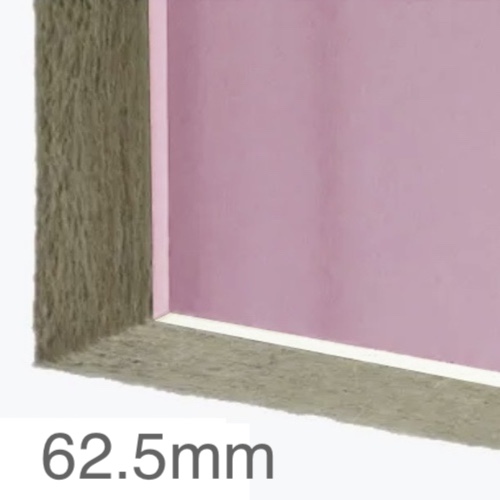 62.5mm Thermal and Acoustic Wall Panel - 50mm Rockwool Slab (A1) bonded to 12.5mm Fire Resistant Plasterboard (A2) - 1200mm x 2400mm