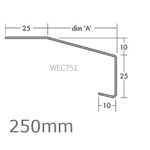 250mm Aluminium Window Sill Extensions WEC 751 (with full end caps - pair) - 2.5m Length.